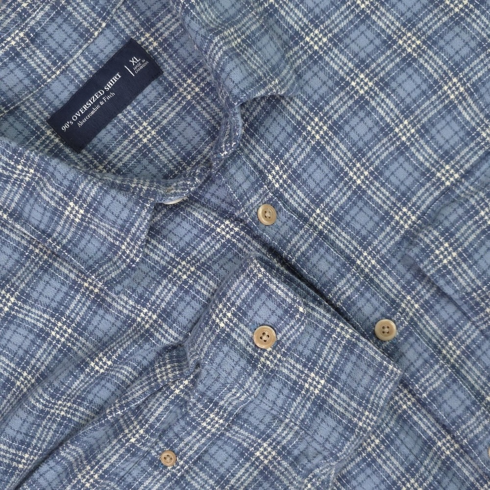 Abercrombie & Fitch Shirt Mens XL Blue Plaid Flannel Long Sleeve 90s Oversized